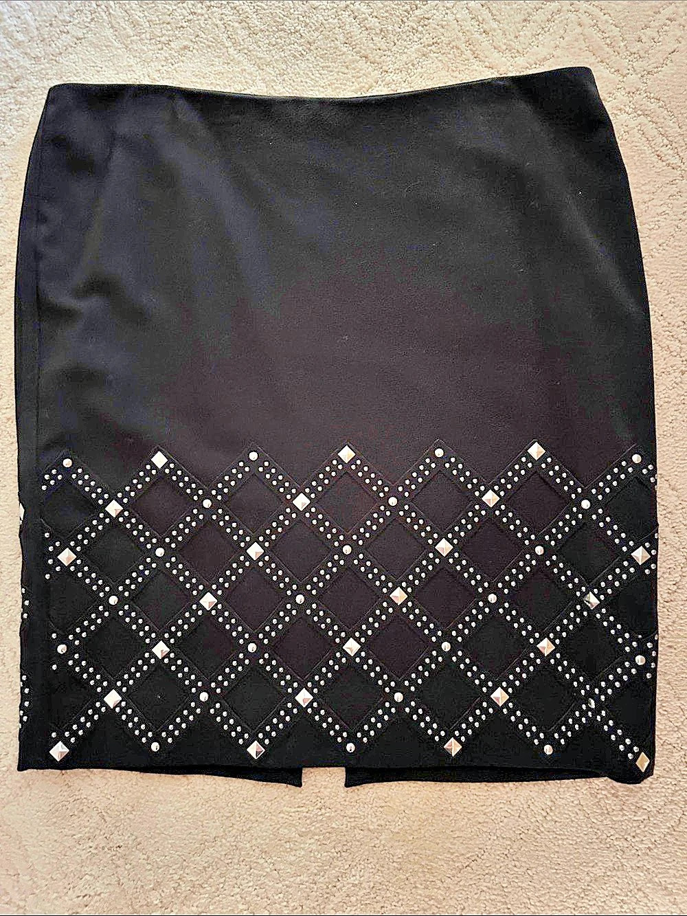 White House Black Market Black Embellished Midi Skirt Size 12 Like New